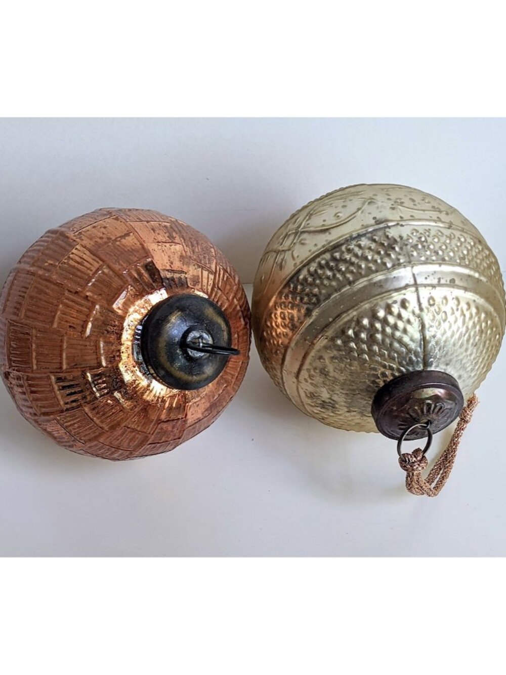 Lot of 2 Vintage Mercury Glass Christmas Ornaments 3.8"